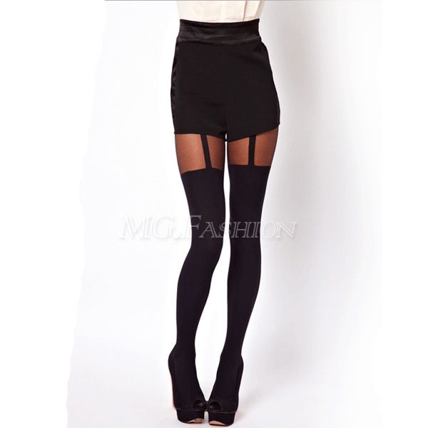 Sheer Bowknot Mock Suspender Tattoo Tights Pantyhose Stockings Leggings