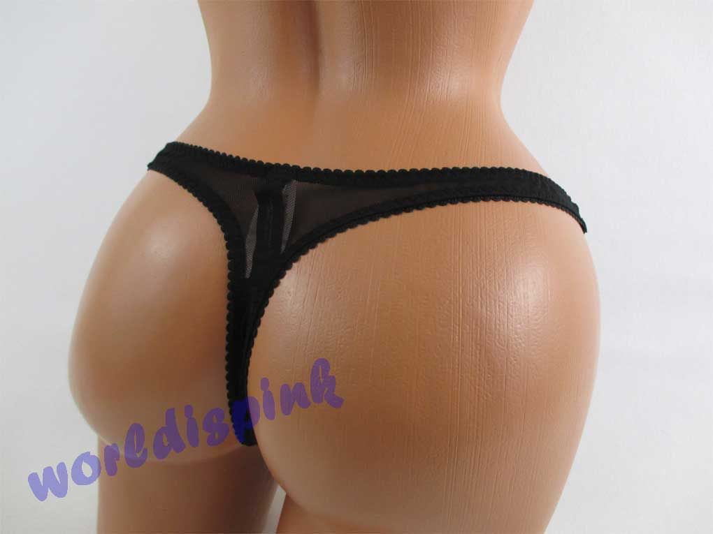 Victoria's Secret Sexy Little Things Panties Black Sequin Bow THONG