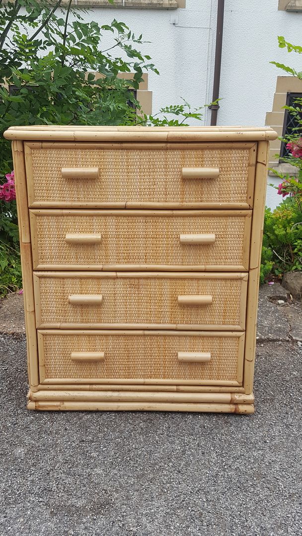 A Lovely Vintage Small 80's Bamboo & Wicker/Rattan Effect Chest of 4