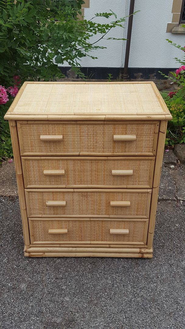 A Lovely Vintage Small 80's Bamboo & Wicker/Rattan Effect Chest of 4