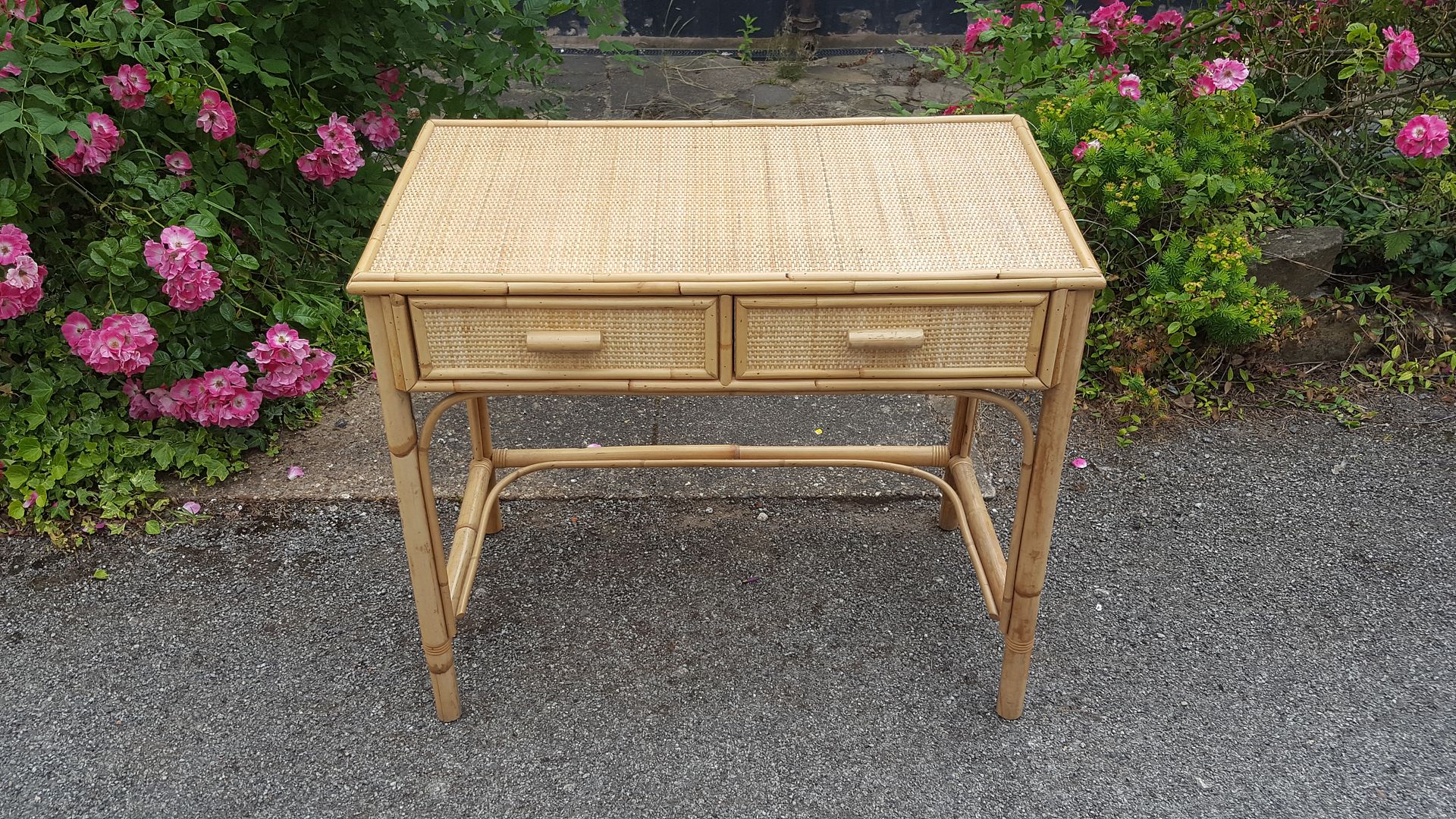A Lovely Vintage 80's Bamboo & Wicker/Rattan Effect Dressing Table with