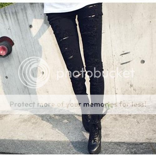 Women Black Cut Out Punk Ripped Jeans Sexy Skinny Leggings Jeggings Trousers New