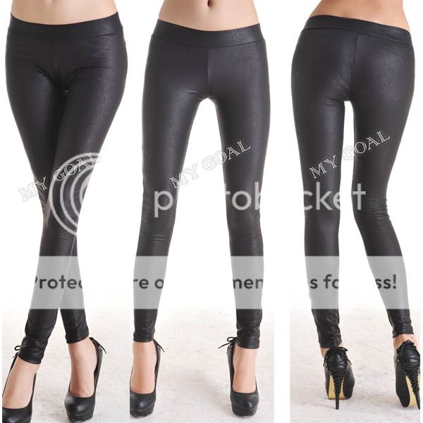 Womens Low-Rise Leather Look Stretch Sexy Leggings Tights Pants | eBay