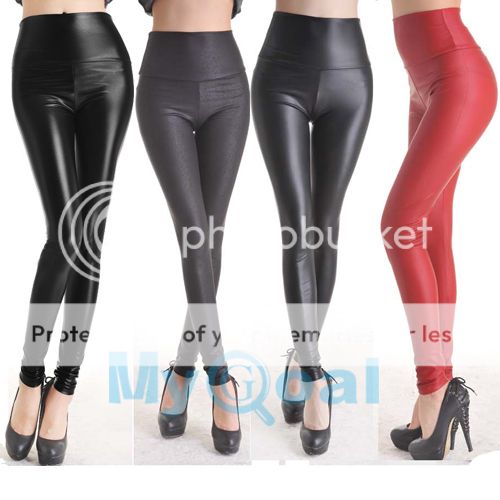 Women Sexy Faux Leather Wet Look High Waist Waisted Leggings Jeggings ...